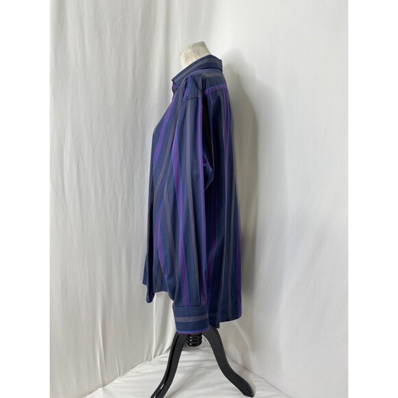 Mens XL Button Down Shirt Thomas Dean Blue and Purple Striped Long Sleeve - Picture 5 of 9